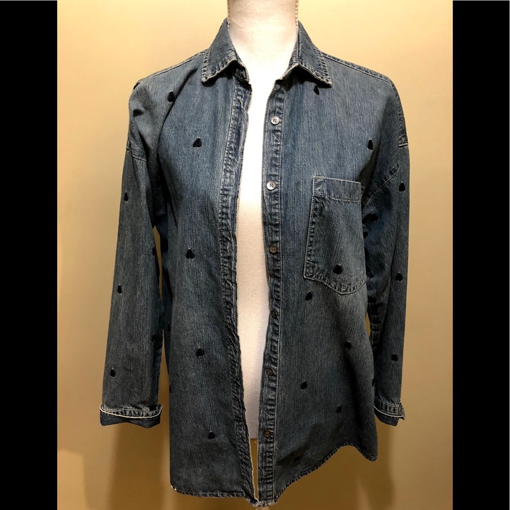 Heart Patterned Oversized Denim Jacket - image 1